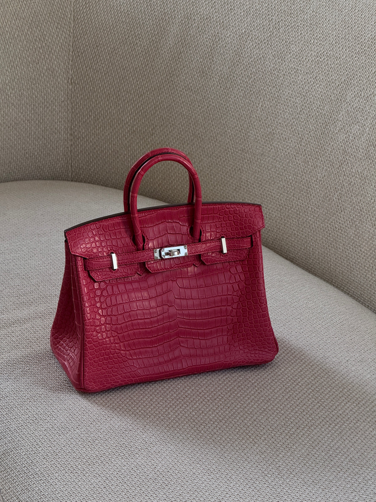 Birkin 25, Rose Mexico, Matte Porosus