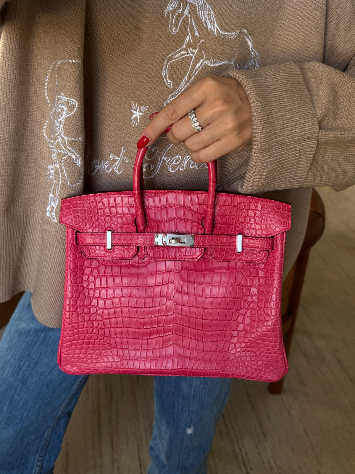 Birkin 25, Rose Mexico, Matte Porosus