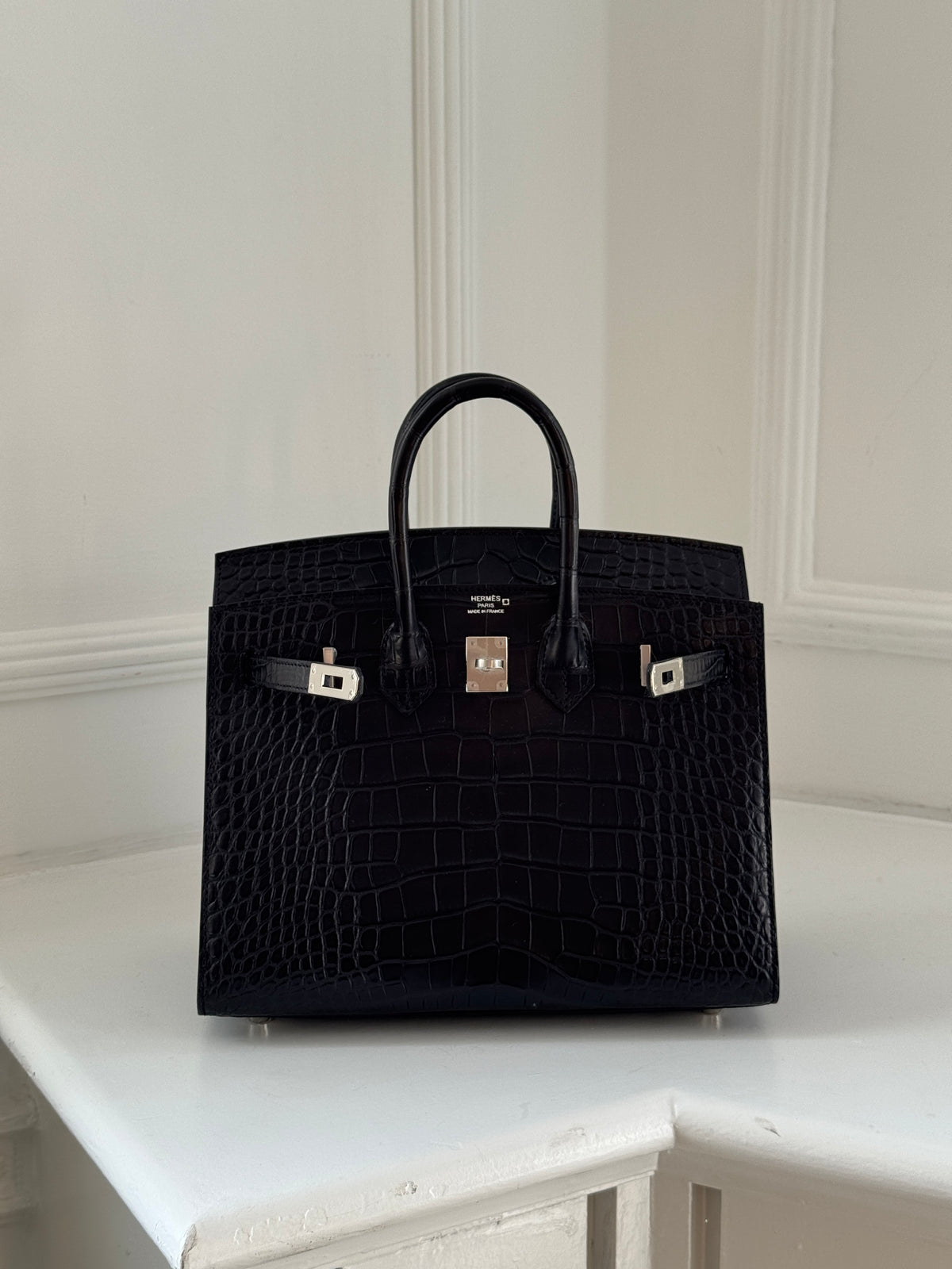 Birkin 25, Black Matte Porosus