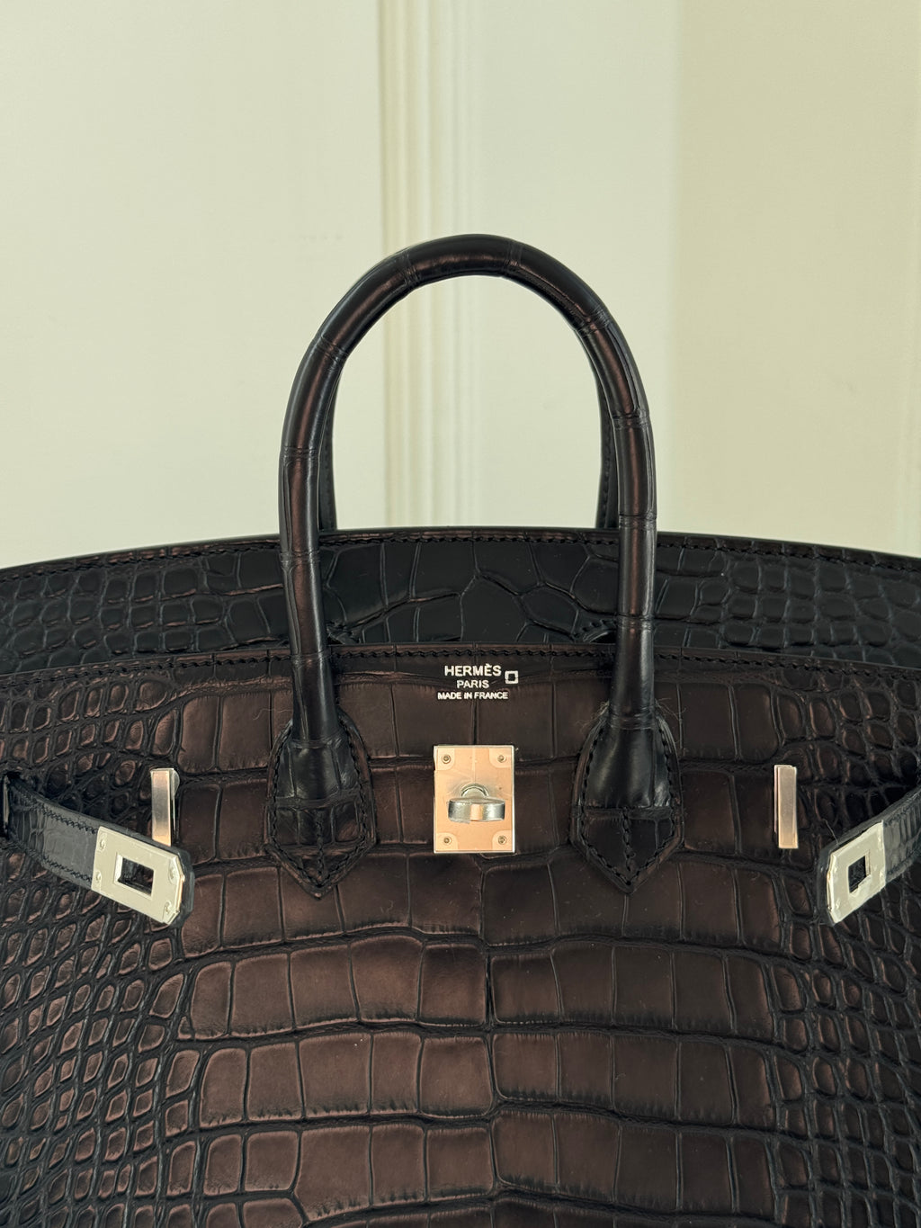 Birkin 25, Black Matte Porosus
